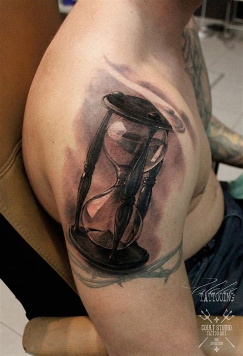 Hourglass On Guys Shoulder Best Tattoo Design Ideas