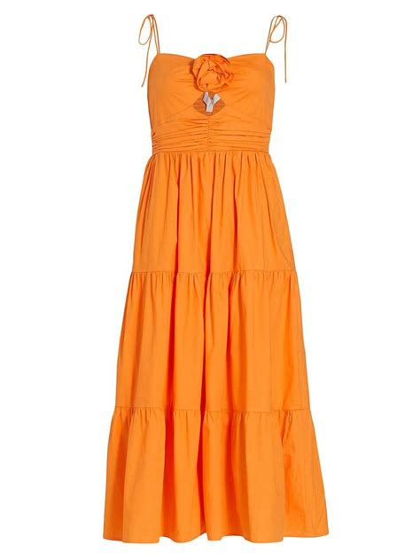 Wayf Tie Strap Tiered Midi Dress In Orange Lyst