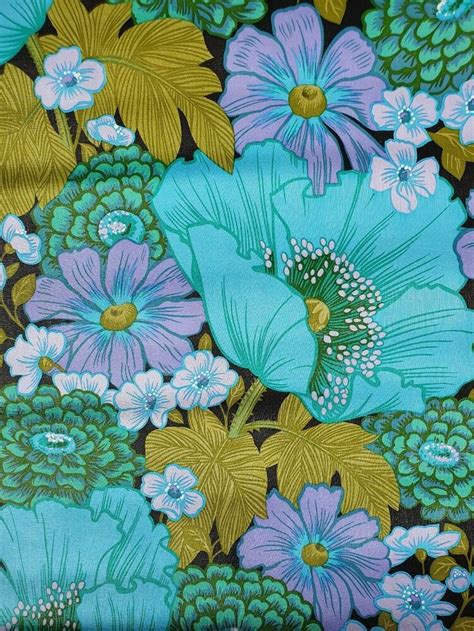 Original 1960s 70s Floral Vintage Wallpaper Retro Flowers 1 Roll Blue