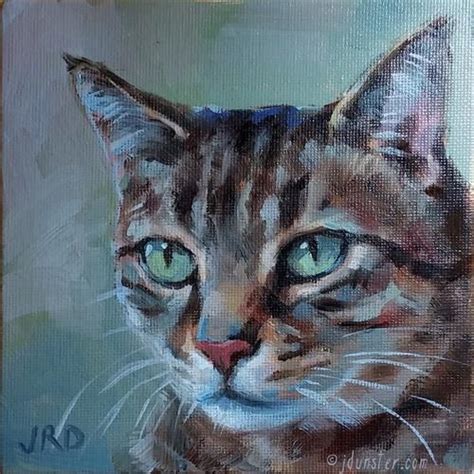 Daily Paintworks Tabby In Teal Original Fine Art For Sale J