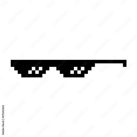 Vecteur Stock Funny Pixelated Sunglasses Simple Linear Logo Illustration Of 8 Bit Black Pixel