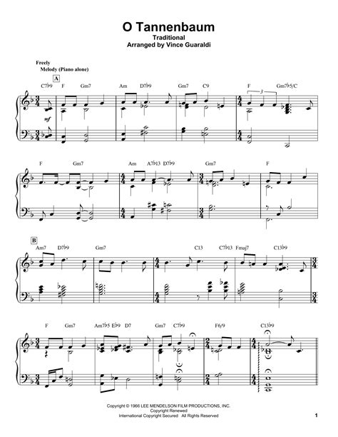 O Tannenbaum Sheet Music Vince Guaraldi Piano Transcription