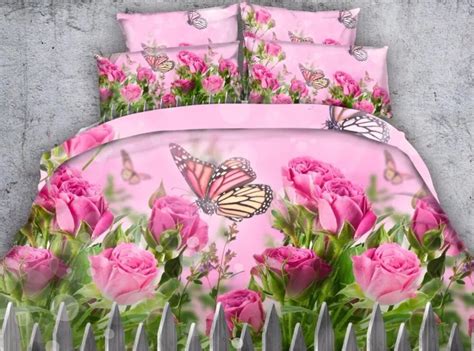 3d Pink Rose Comforter Bedding Sets Floral Flower Quilt Duvet Cover Bed Sheet Linens Bedspreads