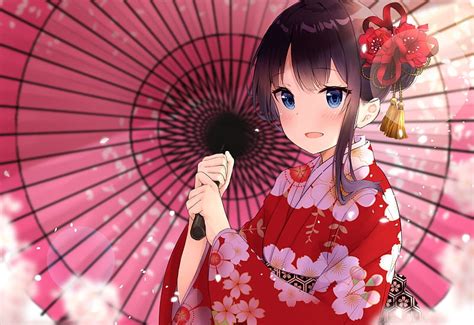 2k Free Download Parasol Girl Haru Anime Manga Umbrella