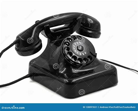 Old Vintage Black Rotary Dial Telephone Isolated On White Background