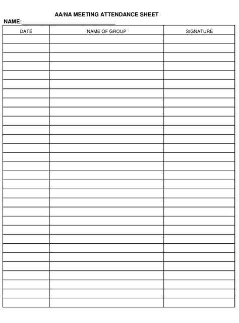 Aana Meeting Attendance Sheet Template Download Printable Pdf