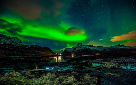Fonds Décran Norvège îles Lofoten Montagnes Hiver Nuit Lumières