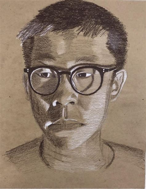 Self Portrait Colored Pencils On Brown Paper 9 X11 Rart