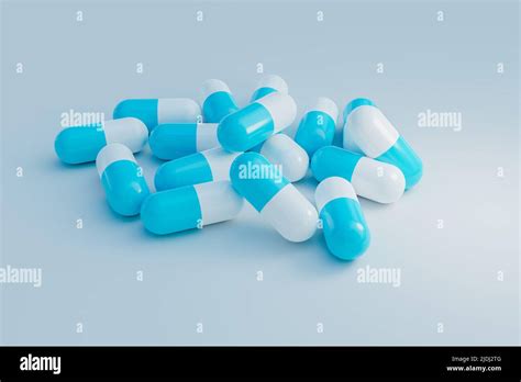 blue and white capsules medication, 3D illustrations rendering Stock