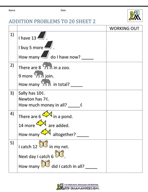 Let's take a look at the kinds of questions you might see on the test. Free Math Worksheets For 1st Grade Word Problems - Beginner Worksheet