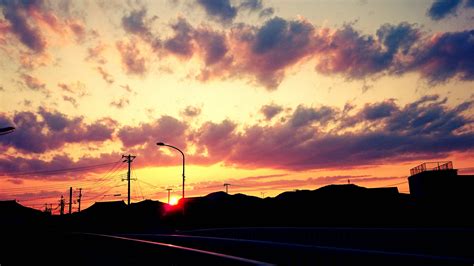 Sky Anime Sun Sunset Clouds Amazing Beautiful Wallpaper
