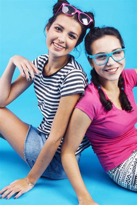 Lifestyle People Concept Two Pretty Young School Teenage Girls Having