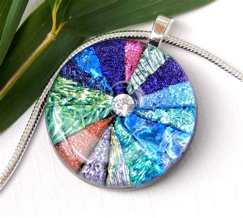 Pinwheel Dichroic Glass Pendant Fused Glass Jewelry