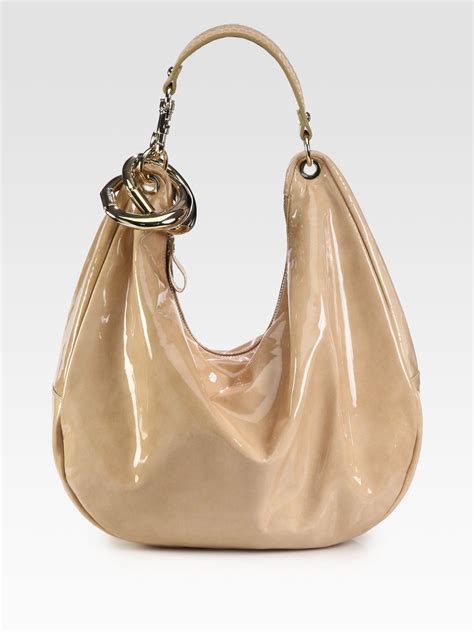 Jimmy Choo Large Patent Leather Hobo Bag In Beige Nude Lyst