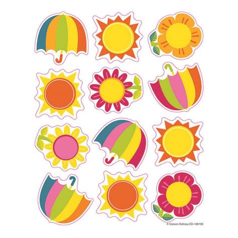 Carson Dellosa Spring Showers And Sun Shape Stickers Cd 168193 Teachersparadise