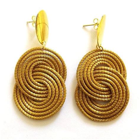 Brazilian Golden Grass Earrings Twin Discs Two Locked Circles Design Vegetable Gold Hand Made