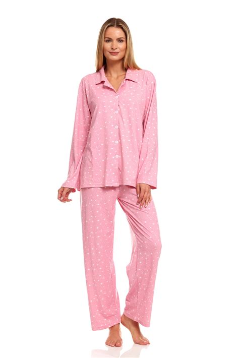 Lati Fashion Women Sleepwear Pajamas Female Long Sleeve Button Down Pajamas Set Pink Xl