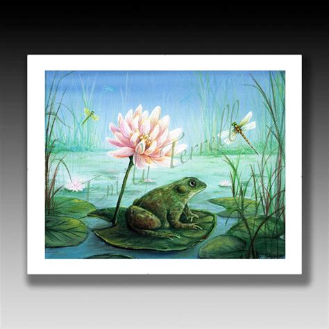 Frog On Lily Pad Print Dragonfly Print Dragonflies Frogs Etsy