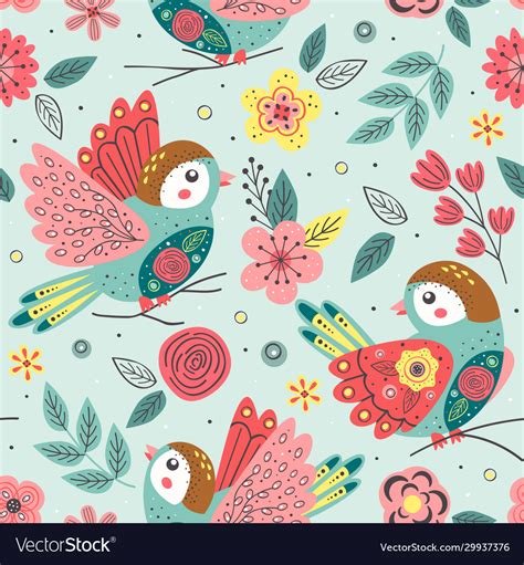 Seamless Pattern With Beautiful Spring Bird Vector Image