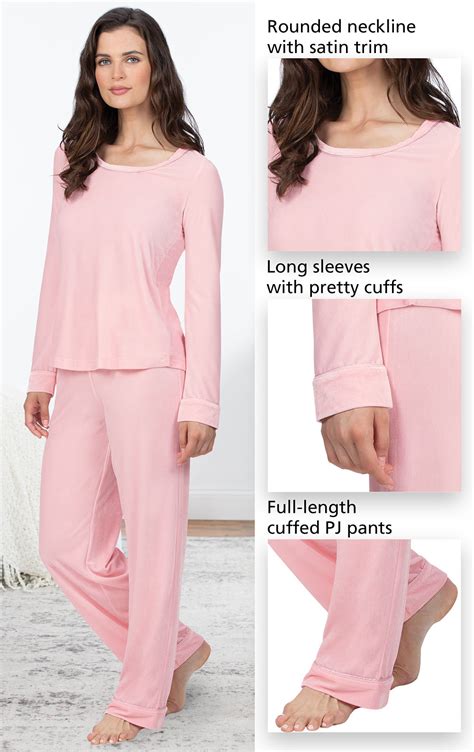Velour Long Sleeve Pajamas Pink In Womens Jersey Knit Blends