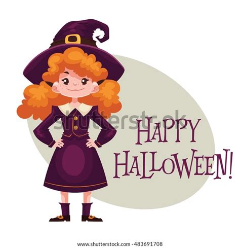 happy girl dressed witch halloween cartoon stock vector royalty free 483691708 shutterstock
