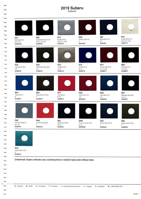 Subaru Color Chart