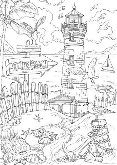 To The Beach Printable Adult Coloring Page From Favoreads Etsy
