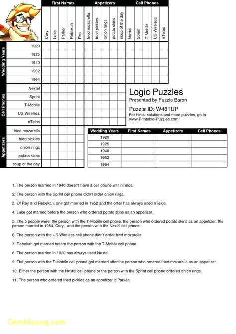 Puzzle Baron Logic Puzzles Printable