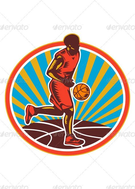 Basketball Player Dribbling Ball Woodcut Retro By Patrimonio Graphicriver