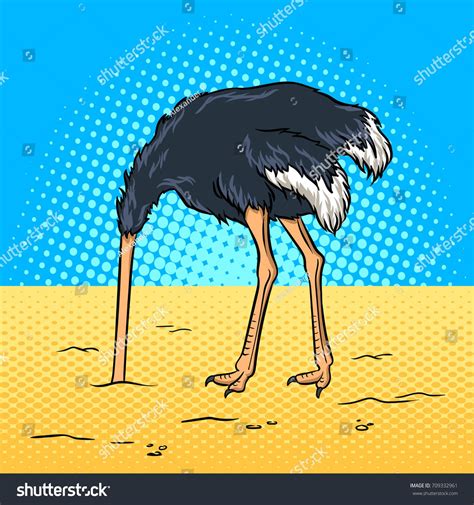 Ostrich Hide Head In Sand Pop Art Retro Vector Illustration Avoiding
