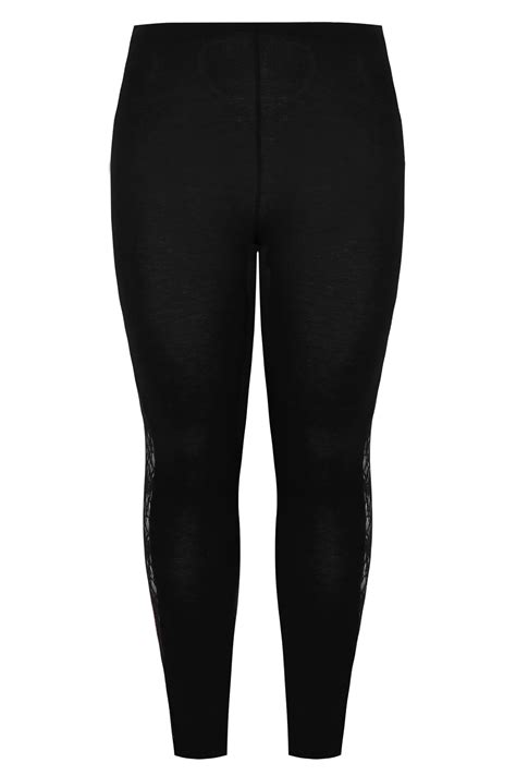 Black Leggings With Floral Lace Insert Plus Size 16 To 36
