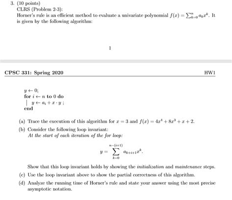 Solved 3 10 Points Clrs Problem 2 3 Horners Rule Is