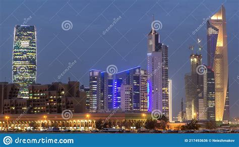Skyline With Skyscrapers Day To Night Timelapse In Kuwait City Downtown