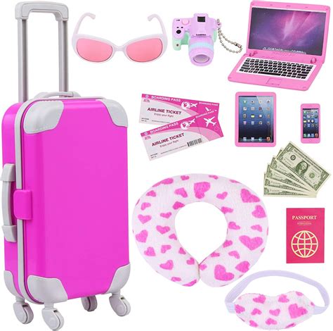 Zita Element 16 Pcs American Doll Suitcase Luggage Travel Play Set For Girl 18 Inch Doll Travel