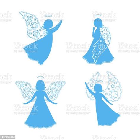 Angel Silhouettes Isolated On White Stock Illustration Download Image