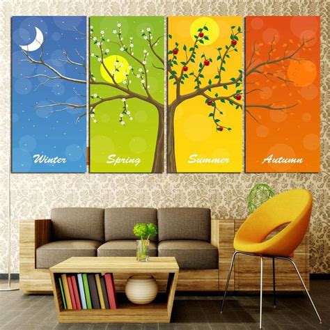 Multi 4 Pictures Four Seasons Tree Wall Pictures Abstract Landscape Paintings For Modern Living