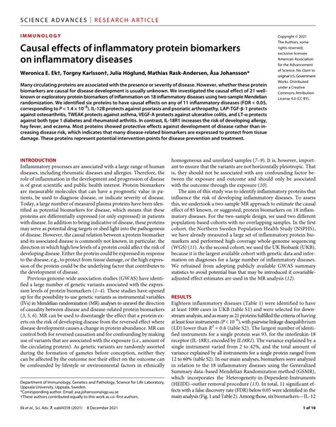 Pdf Causal Effects Of Inflammatory Protein Biomarkers On Inflammatory