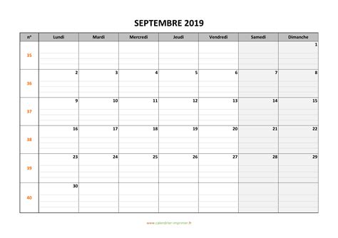 Calendrier Septembre 2019 à Imprimer