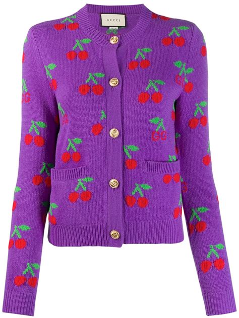 Gucci Gg Cherry Jacquard Wool Knit Cardigan Farfetch In 2020 Knit Cardigan Cardigan