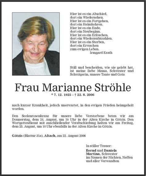 Marianne Str Hle Todesanzeige Vn Todesanzeigen
