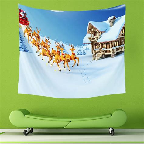 Comwarm Christmas Home Decorative Tapestry Polyester Santa Claus Elks