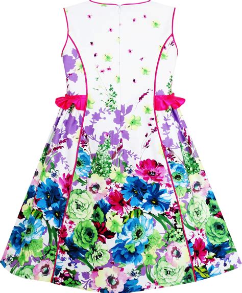 Girls Dress Elegant Blooming Rose Flower Garden Print O Neck Sunny