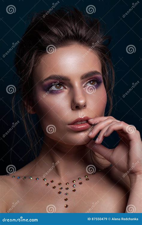 Portrait Of Beautiful Woman With Sparkles On Her Skin Fashion M Stock