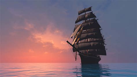 Images Sea 3d Graphics Sunrises And Sunsets Sailing 1920x1080