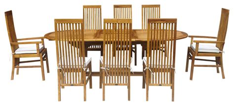 Voted best of boston home, outdoor furniture, 2018 featured 9-Piece Oval Teak Wood West Palm Table/Chair Set With Cushions - Transitional - Outdoor Dining ...