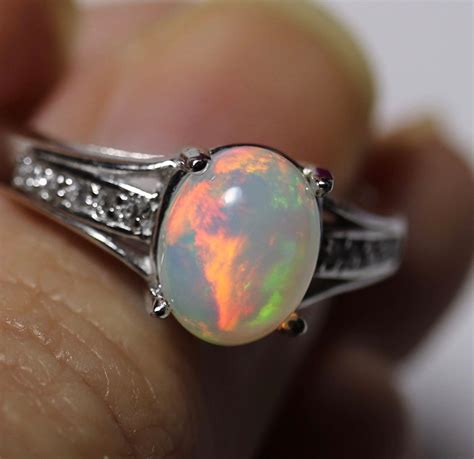 Rainbow Opal Ring White Opal Ring Natural Fire Opal Opal Engagement