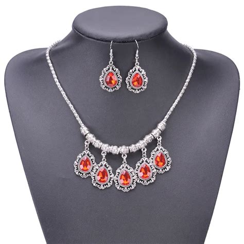 Aliexpress Com Buy Retro Red Jewelry Sets Necklace Earring Set