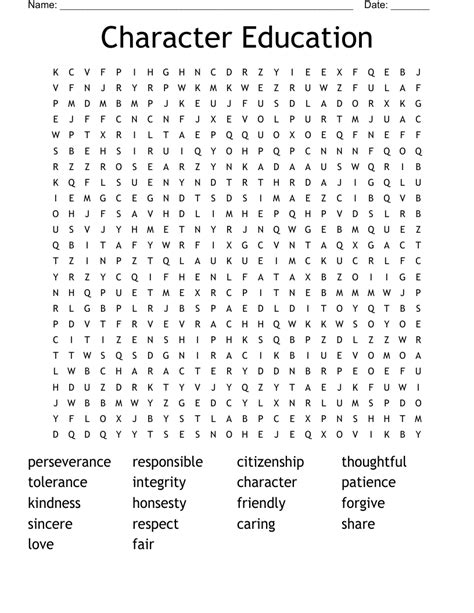 Character Education Word Search Wordmint