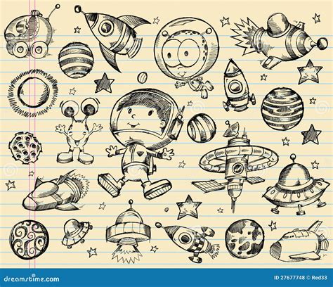 Outer Space Doodle Sketch Set Stock Vector Illustration Of Happy