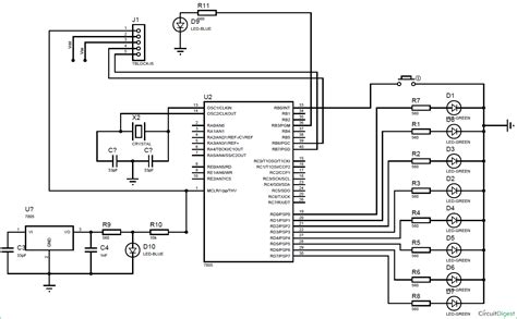 A circuit diagram behind a circuit board. LED Blinking Sequence using PIC Microcontroller: Tutorial ...